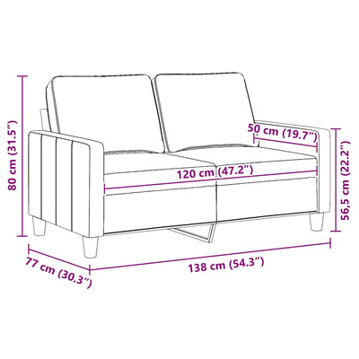 Sofa 2-osobowa, brązowa, 120 cm, tapicerowana tkaniną