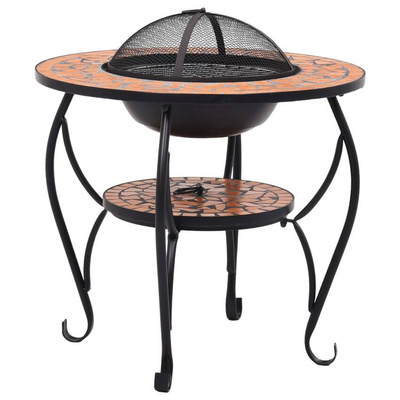 vidaXL Mozaikowe palenisko ze stolikiem, terakota, 68 cm, ceramika