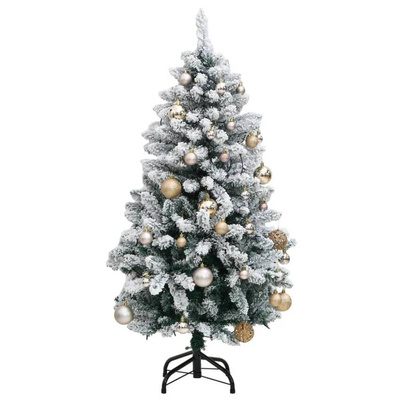 vidaXL Sztuczna choinka na zawiasach, 150 lampek LED i bombki, 150 cm model standard