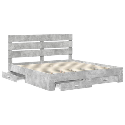 Ramka łóżka Betonowy szary 200 x 200 cm Drewno inżynieryjne