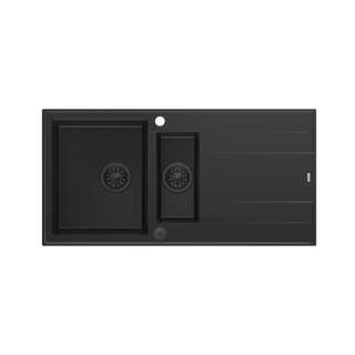 EVAN 156 GraniteQ zlewozmywak z syfonem Push To Open 1,5-komorowy z/o (1000x500x210; kom. 420x480) pure carbon / elementy pure carbon