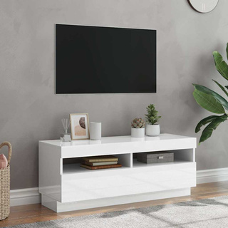 Szafka TV z oświetleniem LED, biel z połyskiem, 100x35x40 cm