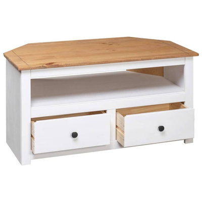 vidaXL Narożna szafka pod TV, biała, 93x49x49 cm, sosna, seria Panama