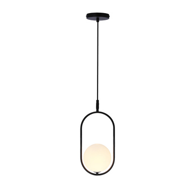Lampa wisząca CORDEL elegancka - czarna z białym kloszem kulką - nowoczesne oświetlenie salonu i łazienki 1x G9 LED