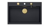 Zlewozmywak granitowy MARC 1-komorowy 76x50 cm czarny/pure carbon + Nano ZŁOTO PVD
