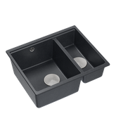 QUADRON | LOGAN 150 | granitowy zlewozmywak kuchenny CZARNY + STAL | wymiary: 56 x 46 x 22 cm | 1,5-komorowy wpuszczany | podbudowa szafki od: 60 cm