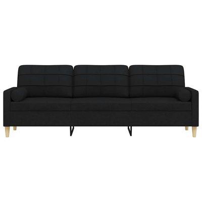 3-osobowa sofa z poduszkami, czarna, 210 cm, obita tkaniną