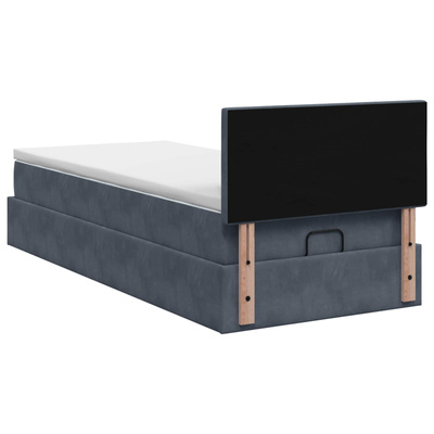 Łóżko ottoman z materacem ciemnoszary 100 x 200 cm Welur