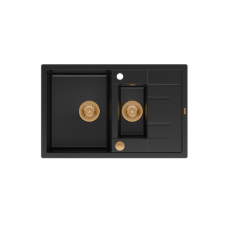 MORGAN 156 GraniteQ zlewozmywak pure carbon z syfonem Push To Open okrągły 1,5-komorowy z/o /elementy miedziane