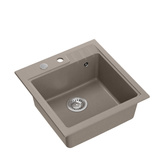 Zlewozmywak granitowy PETER 110 – jednokomorowy, wpuszczany, soft taupe/elementy stalowe, Quadron