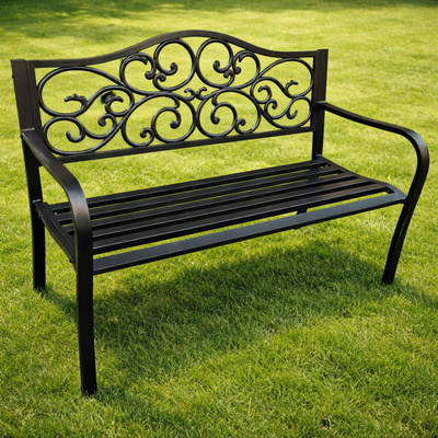 Ławka Ogrodowa Taras Ogród Park Metalowa Oparcie Zdobiona Czarna 127 cm