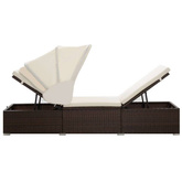 vidaXL Leżak z zadaszeniem i poduszką, polirattanowy, brązowy