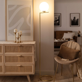 Lampa Podłogowa Złota Szklana Kula Mleczna Abruzzo Home
