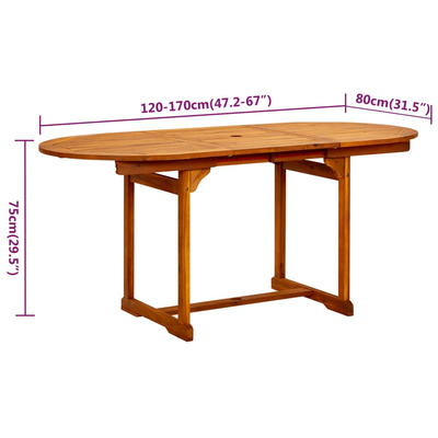 7-częściowy zestaw mebli ogrodowych, lite drewno akacjowe, 120-170 cm