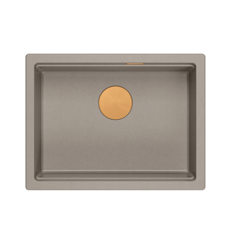 100 GraniteQ zlewozmywak soft taupe 59,5x45,1x21,5 cm 1-komorowy podwieszany z syfonem manualnym miedziany LOGAN