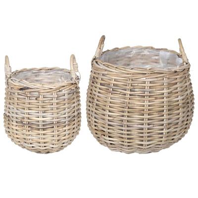 Kosz na rośliny 2 szt. Naturalna szarość Rattan Kubu