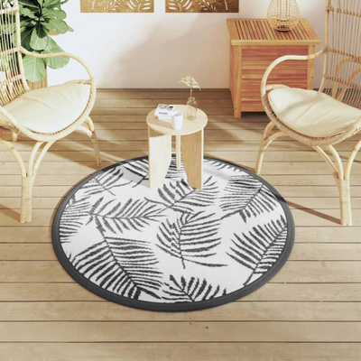 vidaXL Dywan na zewnątrz, biało-czarny, Ø120 cm, PP