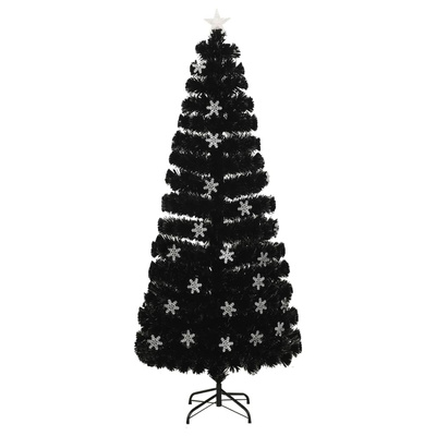Choinka ze śnieżynkami LED, czarna, 210 cm, światłowodowa