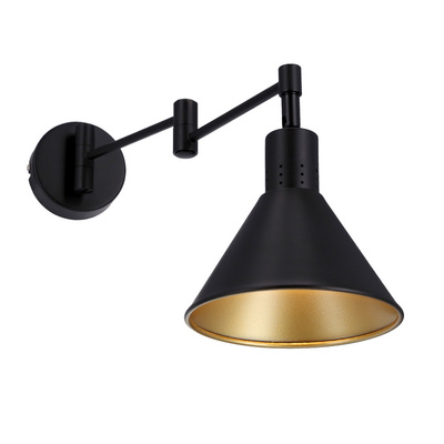 Kinkiet regulowany COPENHAGEN czarno-złoty - lampa do czytania w stylu industrialnym E14 