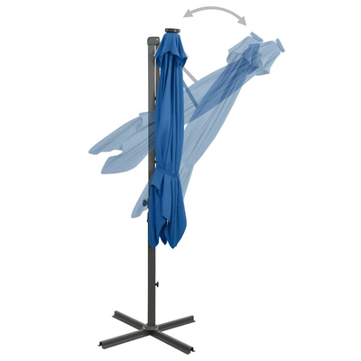 vidaXL Parasol wiszący z lampkami LED i słupkiem, lazurowy, 250 cm