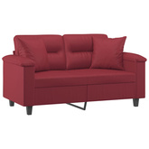 2-os. sofa z poduszkami, winna czerwień, 120 cm, sztuczna skóra