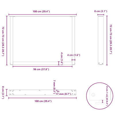 Nogi do stołu jadalnego w kształcie litery U 2 szt. Naturalna stal 100x(72-73) cm Stal