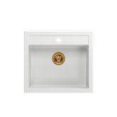 Quadron | BILL 110 | kuchenny zlewozmywak granitowy BIAŁY + MIEDŹ PVD | wymiary: 60 x 54 x 20,5 cm | 1-komorowy wpuszczany/podwieszany | podbudowa szafki: od 60 cm