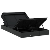 vidaXL Leżak 2-os., składany dach, czarny, 213x118x97 cm, polirattan