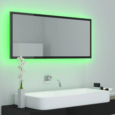 vidaXL Lustro łazienkowe LED, wysoki połysk czarne, 100x8,5x37, akryl