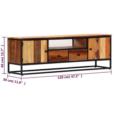 vidaXL Szafka pod TV, 120x30x40 cm, lite drewno odzyskane i stal