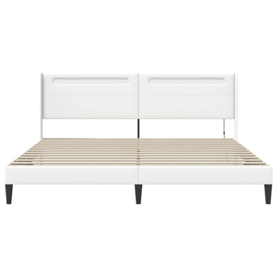 Ramka łóżka z paskami LED Biały 180 x 200 cm Ekoskóra