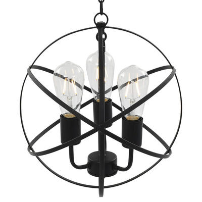 Lampa wisząca, czarna, sferyczna, 3 żarówki E27