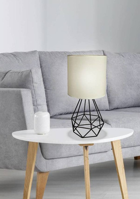 Lampka nocna Graf kremowa z abażurem metalowa lampa stołowa