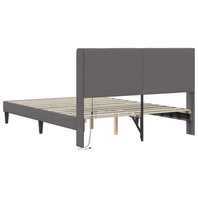 Ramka łóżka z paskami LED Szary 160 x 200 cm Ekoskóra