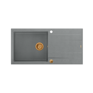EVAN 146 XL GraniteQ zlewozmywak z syfonem Push 2 Open 1-komorowy z/o (1000x500x210; kom. 420x480) silver stone / elementy miedziane