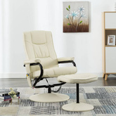 vidaXL Fotel masujący z podnóżkiem, kremowy, sztuczna skóra