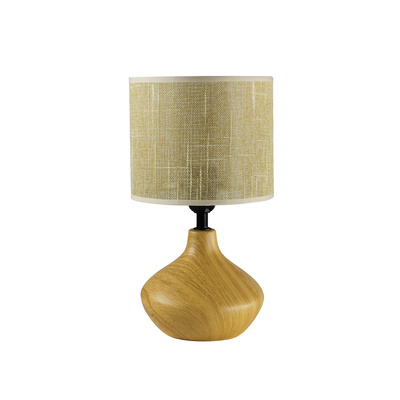 Lampka nocna Riba ceramiczna z abażurem w efekcie drewna brązowa do sypialni