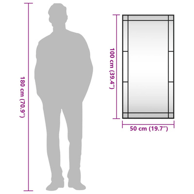 Lustro ścienne, czarne, 50x100 cm, prostokątne, żelazo
