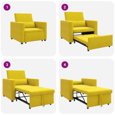 Rozkładana sofa jednoosobowa Żółty Aksamit