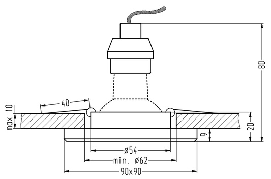 Oprawa stropowa kwadratowa + biały LED 3szt SS-22 99-54746