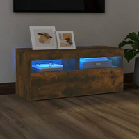 Szafka pod TV z oświetleniem LED, przydymiony dąb, 90x35x40 cm vidaXL