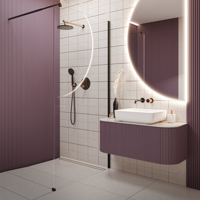 Kabina walk-in ii 90x200cm transp 8mm shiny-glass czarny AK-32-191-S Invena