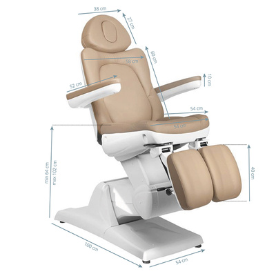 Fotel kosmetyczny elektr. Azzurro 870S pedi 3 siln. cappuccino 109085