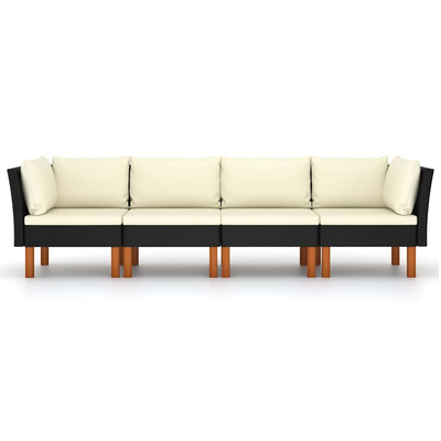 4-osobowa sofa ogrodowa z poduszkami, polirattan, czarna