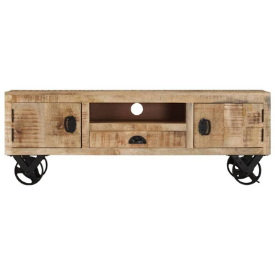 vidaXL Szafka pod TV na kółkach, 110x30x37 cm, surowe drewno mango
