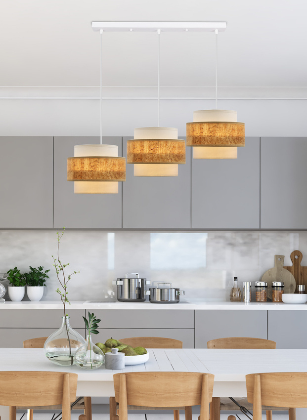 Lampa wisząca z abażurami Cork nowoczesna potrójna do jadalni biała