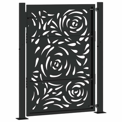 Brama ogrodowa czarna 100x125 cm Stalowy wzór płomienia