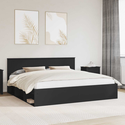 Ramka łóżka Czarny 200 x 200 cm Lite drewno sosnowe