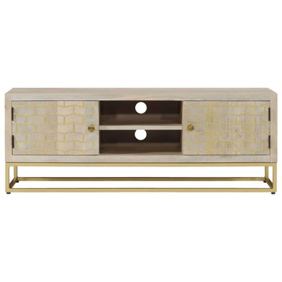 vidaXL Szafka pod TV, 110x30x40 cm, bielone drewno mango
