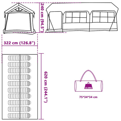 Namiot rodzinny 620 x 322 x 240 cm Poliester Zielony i Biały
